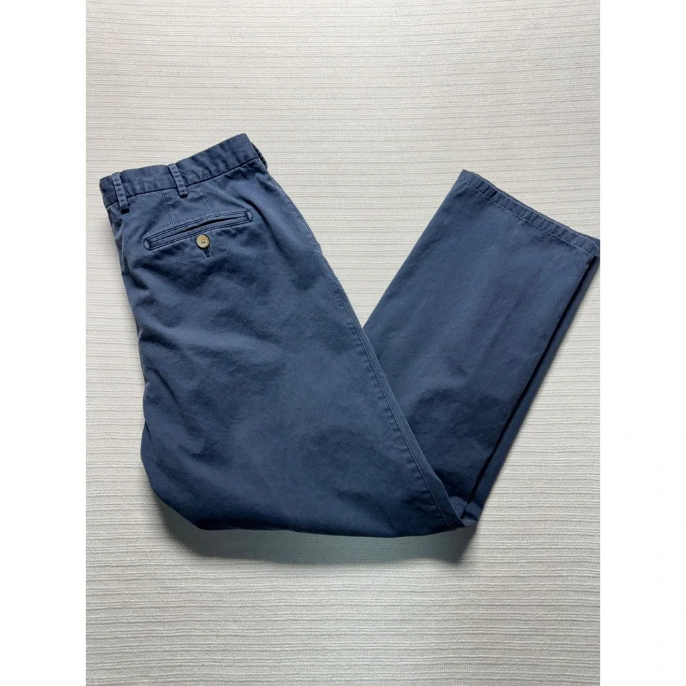 Peter Millar Mens 100% Pima Cotton Flat Front Chino Pants Slate Blue 35x31